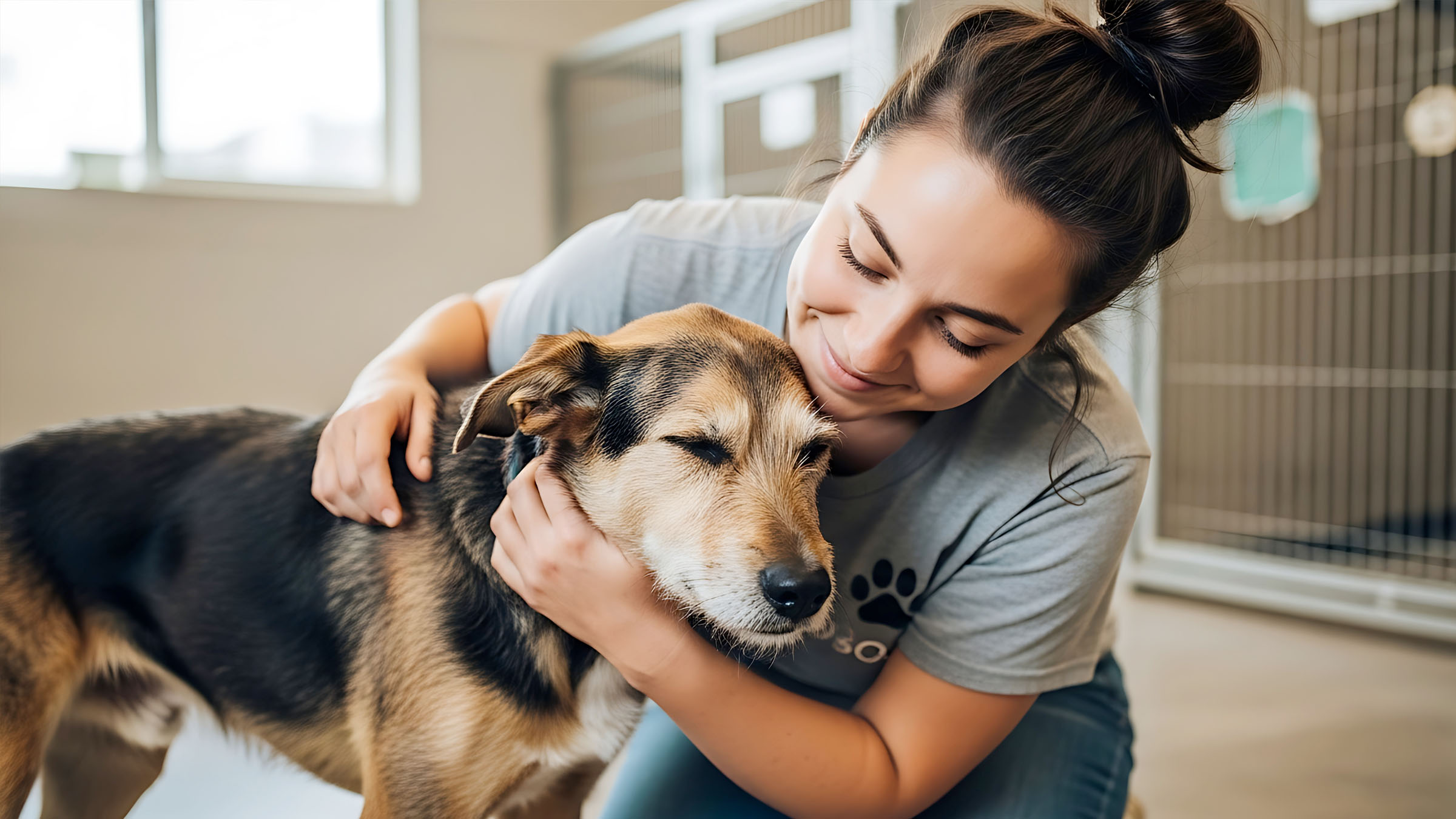 Rescue Dog with Volunteer